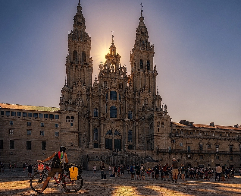 Cyclist pilgrim on the Camino de Santiago